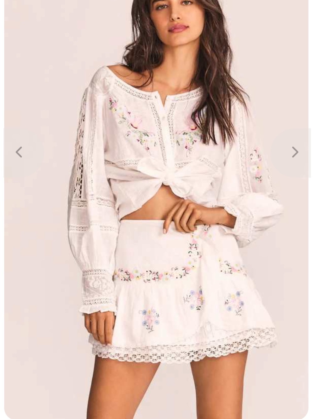 LoveShackFancy White Embroidered Tiered Mini Skirt